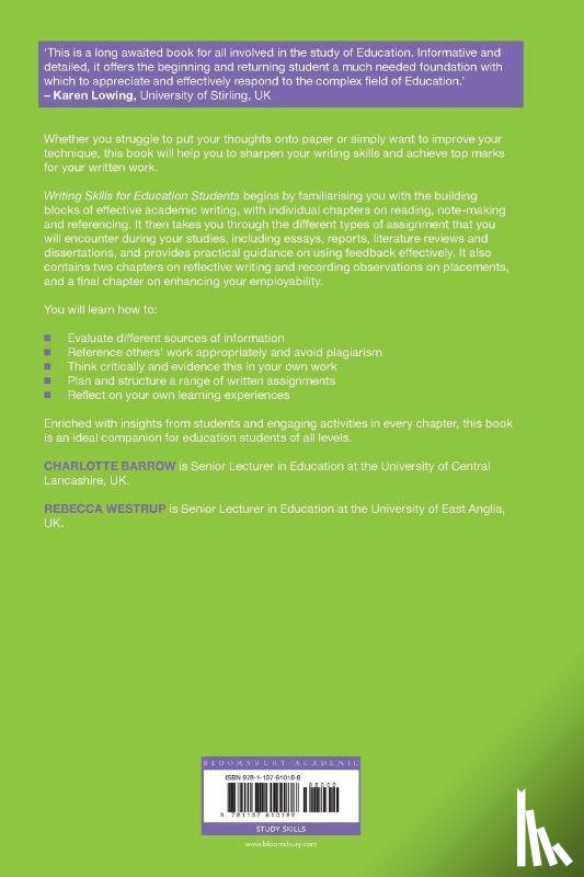 Barrow, Charlotte (University of Central Lancashire, Westrup, Rebecca (School of Education and Lifelong Learning - Writing Skills for Education Students
