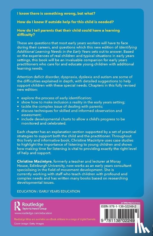 Macintyre, Christine (Moray House School of Education - Identifying Additional Learning Needs in the Early Years