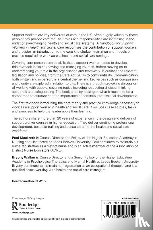 Mackreth, Paul, Walker, Bryony (Leeds Beckett University - A Handbook for Support Workers in Health and Social Care