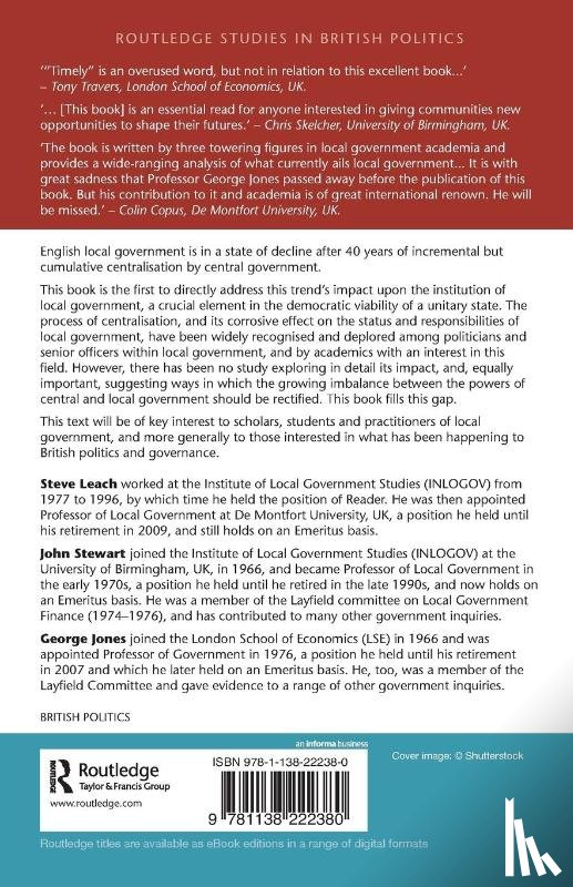 Leach, Steve (De Montfort University, Stewart, John (University of Birmingham, Jones, George - Centralisation, Devolution and the Future of Local Government in England