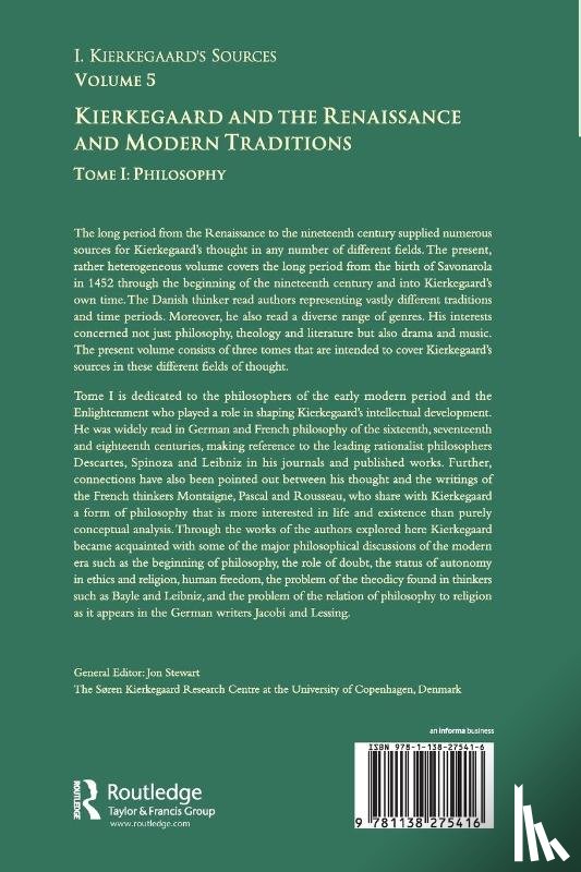  - Volume 5, Tome I: Kierkegaard and the Renaissance and Modern Traditions - Philosophy
