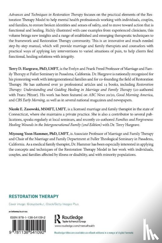 Hargrave, Terry D. (Fuller Theological Seminary, Zasowski, Nicole E. (Greenwich Center for Hope and Renewal, Yoon Hammer, Miyoung - Advances and Techniques in Restoration Therapy