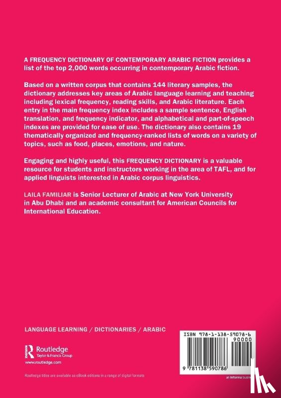Familiar, Laila (New York University in Abu Dhabi - A Frequency Dictionary of Contemporary Arabic Fiction