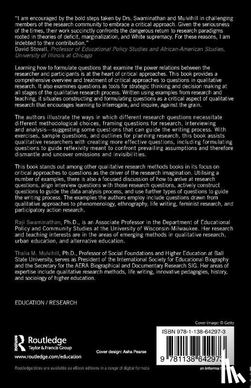 Swaminathan, Raji (University of Wisconsin, Mulvihill, Thalia M. (Ball State University) - Critical Approaches to Questions in Qualitative Research