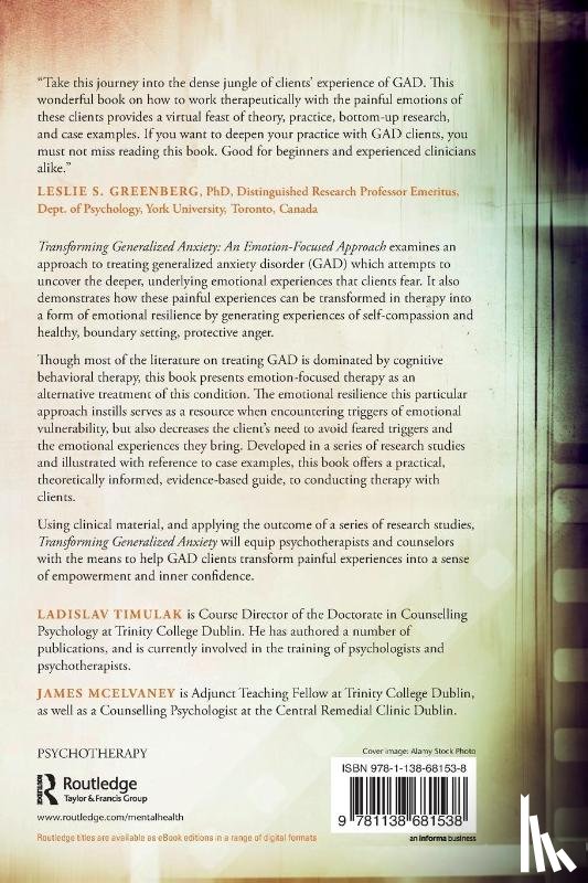 Timulak, Ladislav (Course Director, McElvaney, James (Counselling psychologist - Transforming Generalized Anxiety