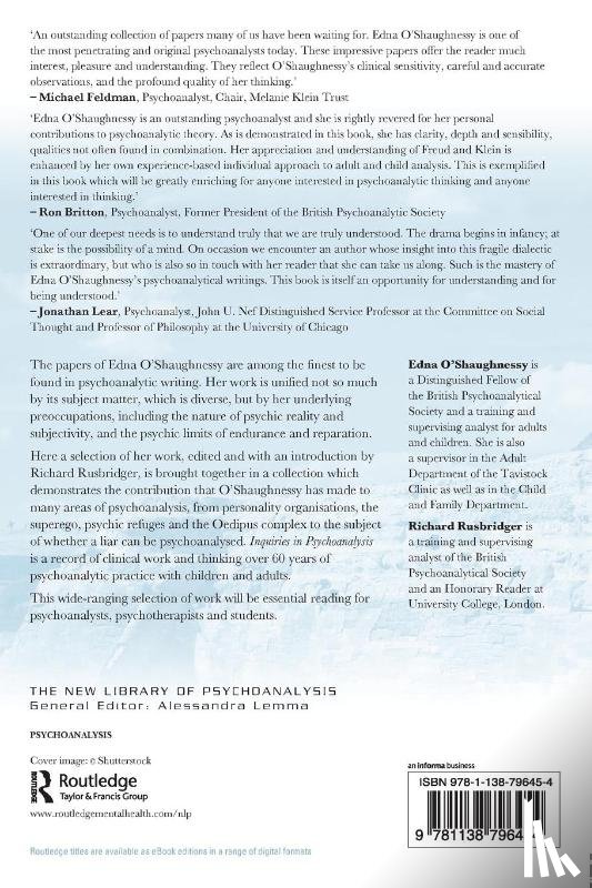 O'Shaughnessy, Edna (British Psychoanalytical Society - Inquiries in Psychoanalysis: Collected papers of Edna O'Shaughnessy