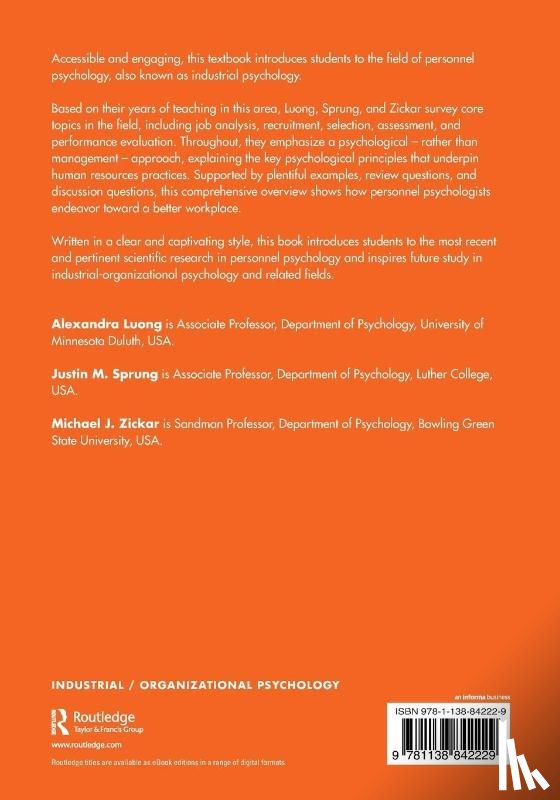 Luong, Alexandra (Associate Professor of I/O Psychology at The University of Minnesota Duluth, Sprung, Justin M. (Associate Professor of Psychology, Zickar, Michael J. (Sandman Professor - Personnel Psychology