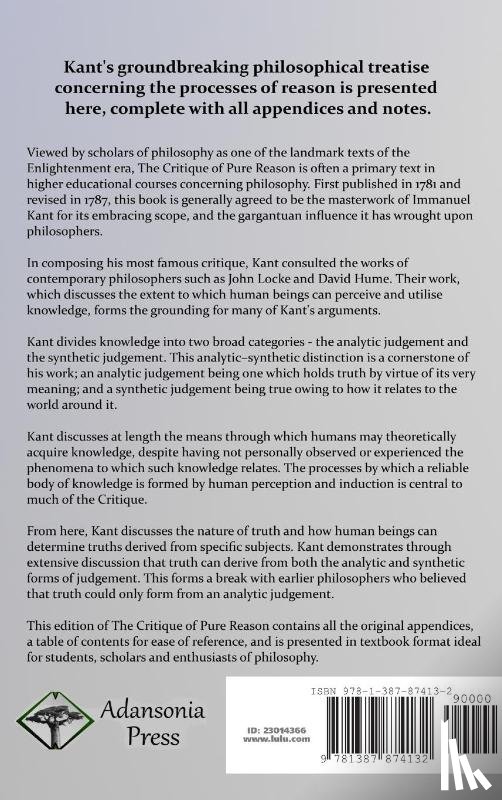 Kant, Immanuel, Meiklejohn, J M D - The Critique of Pure Reason (Hardcover)