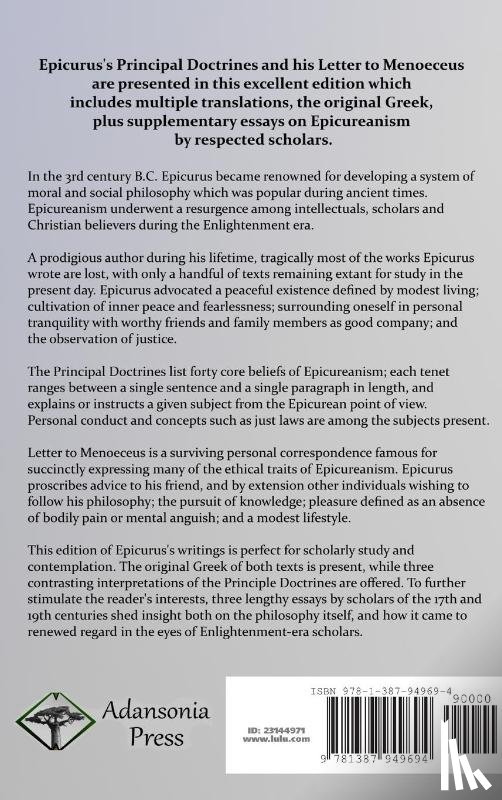 Yonge, C D, Epicurus, Hicks, Robert Drew - Principal Doctrines and The Letter to Menoeceus (Greek and English, with Supplementary Essays) (Hardcover)