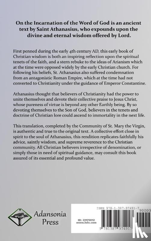 Athanasius, St - On the Incarnation of the Word of God (Hardcover)