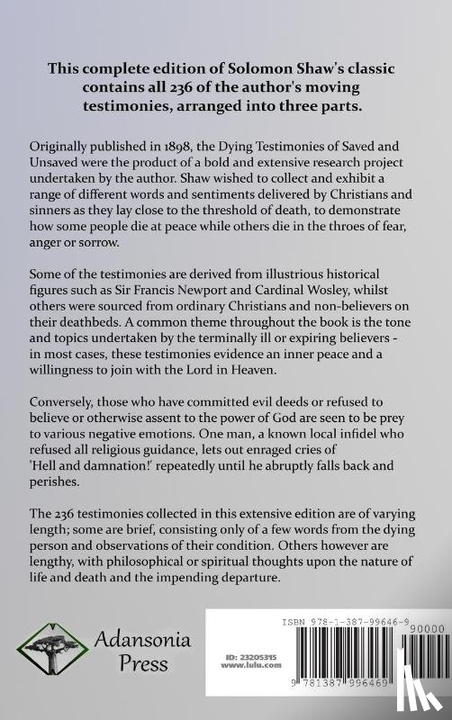 Shaw, Solomon B - Dying Testimonies of Saved and Unsaved