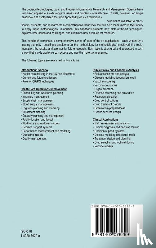  - Operations Research and Health Care