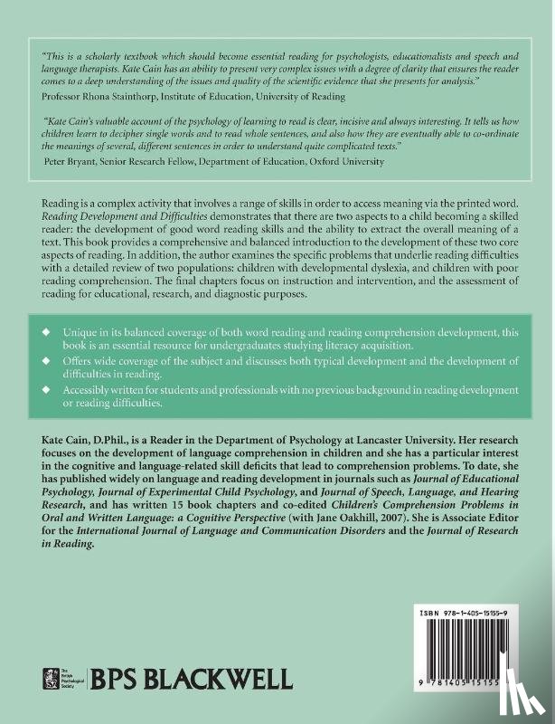 Cain, Kate (Lancaster University) - Reading Development and Difficulties