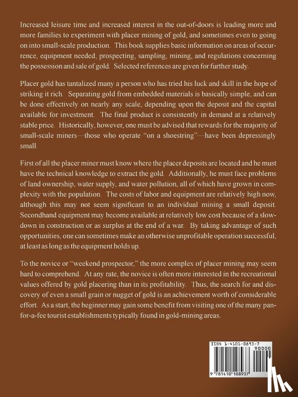 West, J M, U S Department of the Interior, Depart - How to Mine and Prospect for Placer Gold
