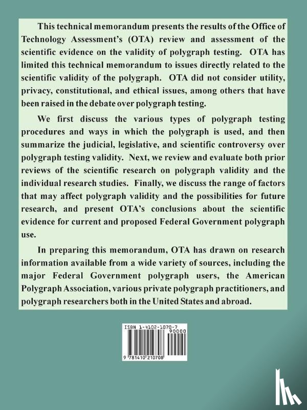 Office of Technology Assessment, United States Congress - Scientific Validity of Polygraph Testing