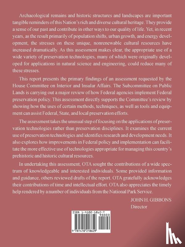 Office of Technology Assessment - Technologies for Prehistoric and Historic Preservation