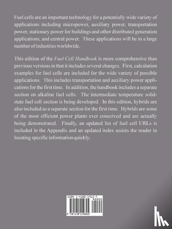 National Energy Technology Laboratory, U S Department of Energy - Fuel Cell Handbook