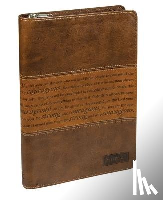 Christian Art Gifts - Classic Faux Leather Journal Strong and Courageous Joshua 1:57 Bible Verse, Brown Inspirational Notebook, Lined Pages W/Scripture, Ribbon Marker, Zipp