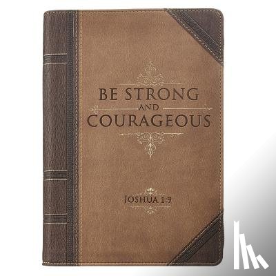 Christian Art Gifts - Classic Faux Leather Journal Strong and Courageous Joshua 1:9 Bible Verse Antiqued Brown Inspirational Notebook, Lined Pages W/Scripture, Ribbon Marke