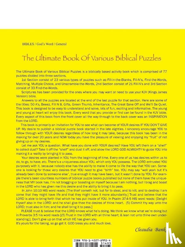 Banks, Cleaudia - The Ultimate Book of Various Biblical Puzzles