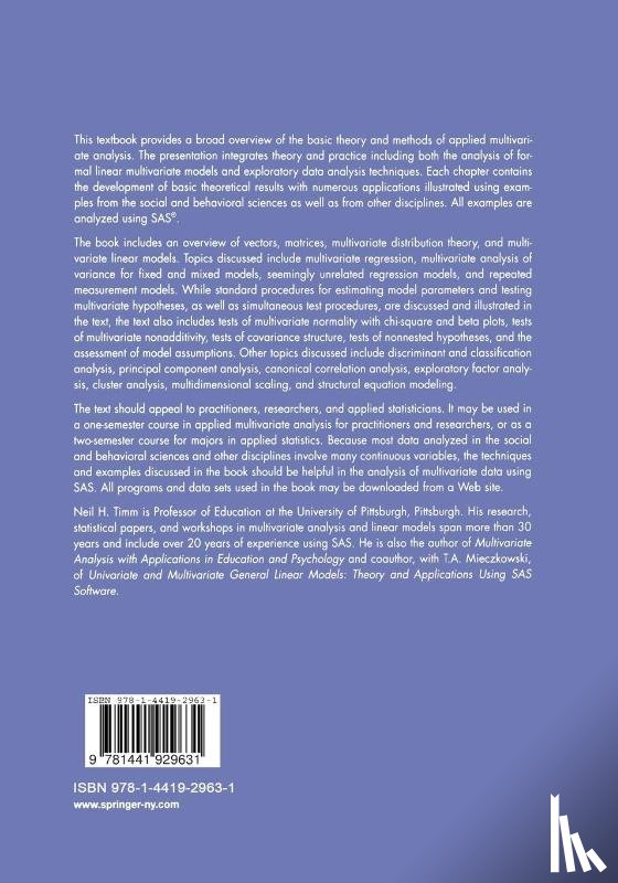 Timm, Neil H. - Applied Multivariate Analysis