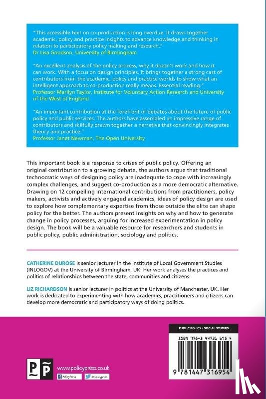 Durose, Catherine (University of Birmingham), Richardson, Liz (Institute for Political and Economic Governance (IPEG) - Designing Public Policy for Co-production