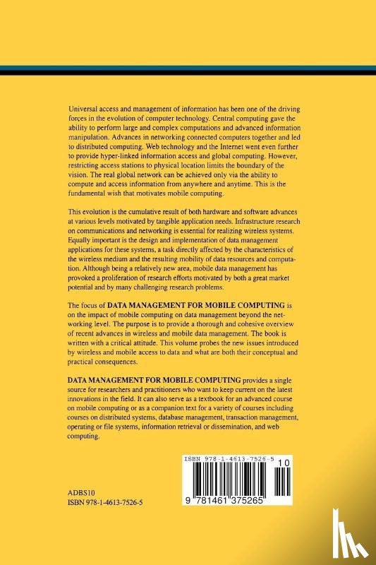 Pitoura, Evaggelia, Samaras, George - Data Management for Mobile Computing