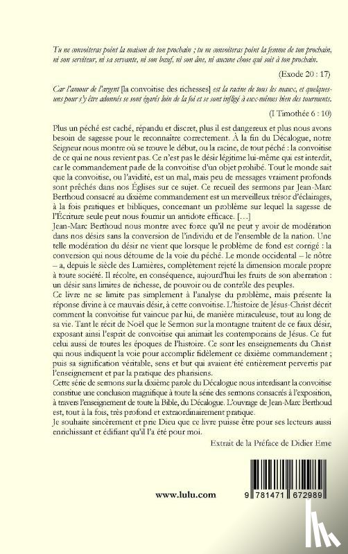 Berthoud, Jean-Marc - LES DIX COMMANDEMENTS LUS PAR LA BIBLE - 10e Cdt Tu ne convoiteras pas