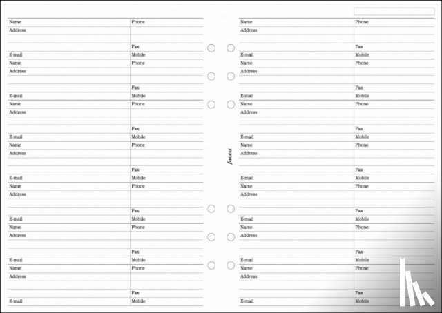  - Filofax A5 Name, address, email, telephone, fax, mobile refill