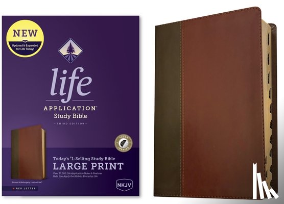 Tyndale - NKJV Life Application Study Bible, Third Edition, Large Print (Leatherlike, Brown/Mahogany, Indexed, Red Letter)