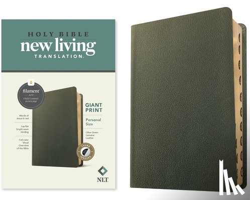 Tyndale - NLT Personal Size Giant Print Bible, Filament Enabled (Genuine Leather, Olive Green, Indexed, Red Letter)