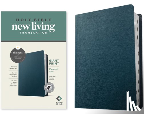 Tyndale - NLT Personal Size Giant Print Bible, Filament Enabled (Genuine Leather, Navy Blue, Indexed, Red Letter)