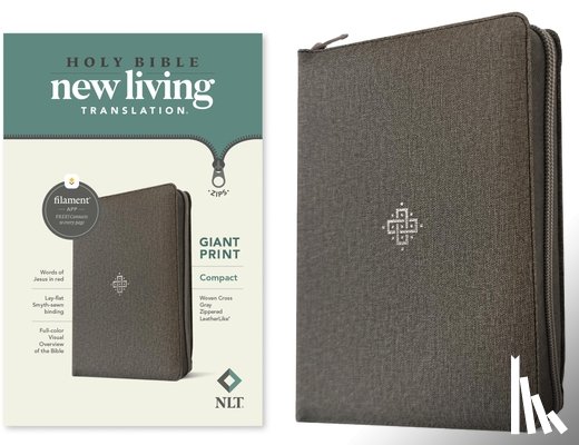 New Living Translation - NLT Compact Giant Print Zipper Bible, Filament Enabled (Leatherlike, Woven Cross Gray, Red Letter)