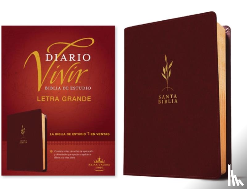Tyndale - Biblia de Estudio del Diario Vivir Rvr60, Letra Grande (Sentipiel, Vino Tinto, Letra Roja)