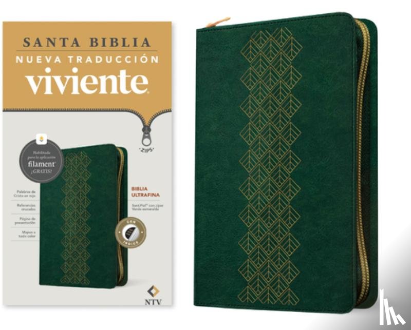 Tyndale - Biblia Ultrafina Ntv de Zíper, Con Filament (Sentipiel, Verde Esmeralda, Índice, Letra Roja)