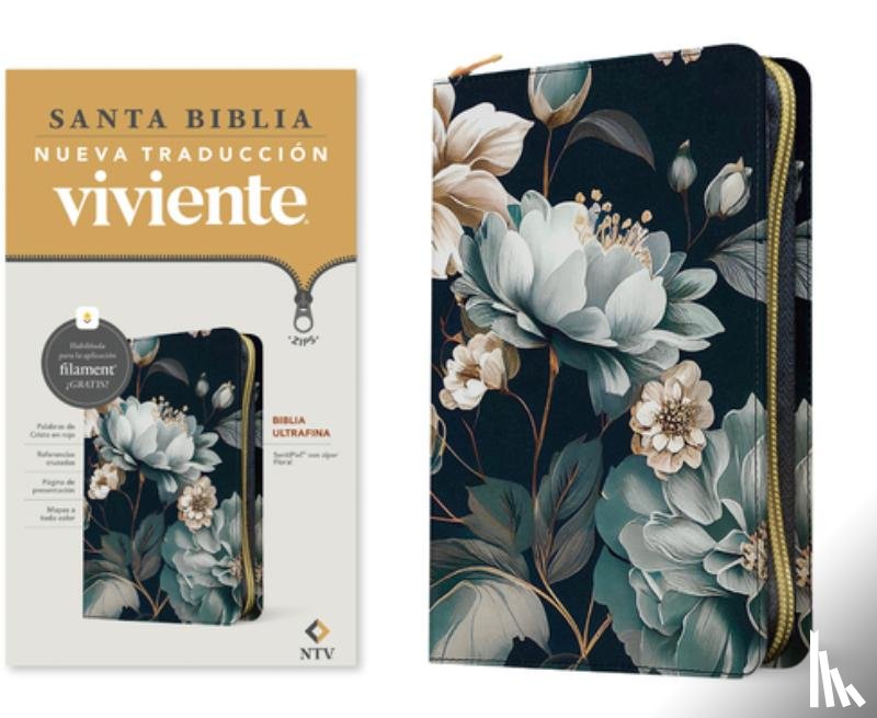 Tyndale - Biblia Ultrafina Ntv de Zíper, Con Filament (Sentipiel, Floral, Letra Roja)