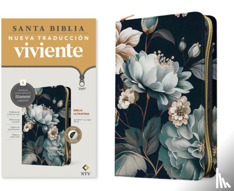 Tyndale - Biblia Ultrafina Ntv de Zíper, Con Filament (Sentipiel, Floral, Índice, Letra Roja)