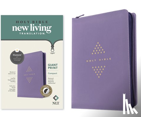 Tyndale - NLT Compact Giant Print Zipper Bible, Filament Enabled (Leatherlike, Diamond Lavender, Indexed, Red Letter)