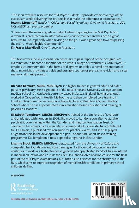 Templeton, Elizabeth, Kerslake, Richard William (Pulborough, Stock, Lisanne - Revision Guide for MRCPsych Paper A