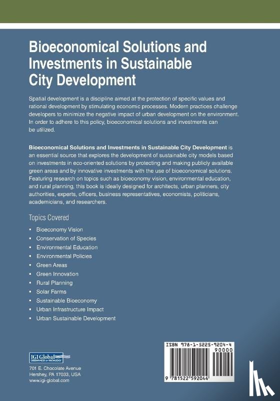  - Bioeconomical Solutions and Investments in Sustainable City Development