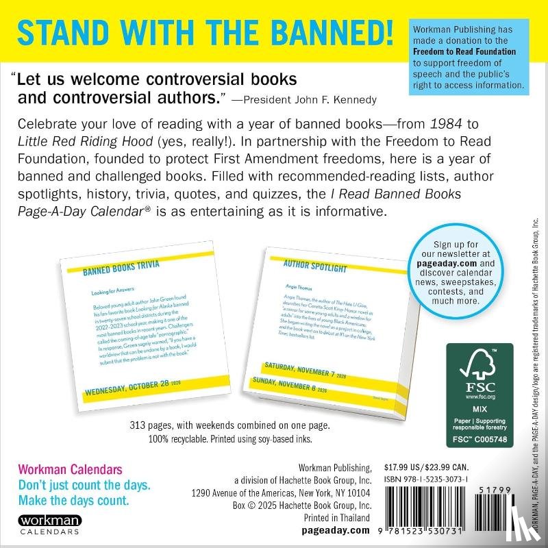 Workman Calendars - I Read Banned Books Page-A-Day® Calendar 2026