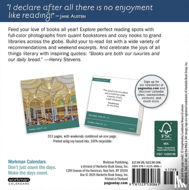 Workman Calendars - A Book Lover's Year Page-A-Day® Calendar 2026