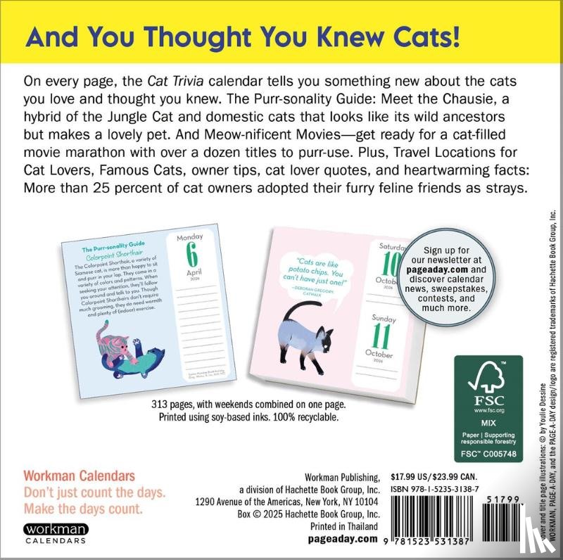 Workman Calendars - Cat Trivia Page-A-Day® Calendar 2026