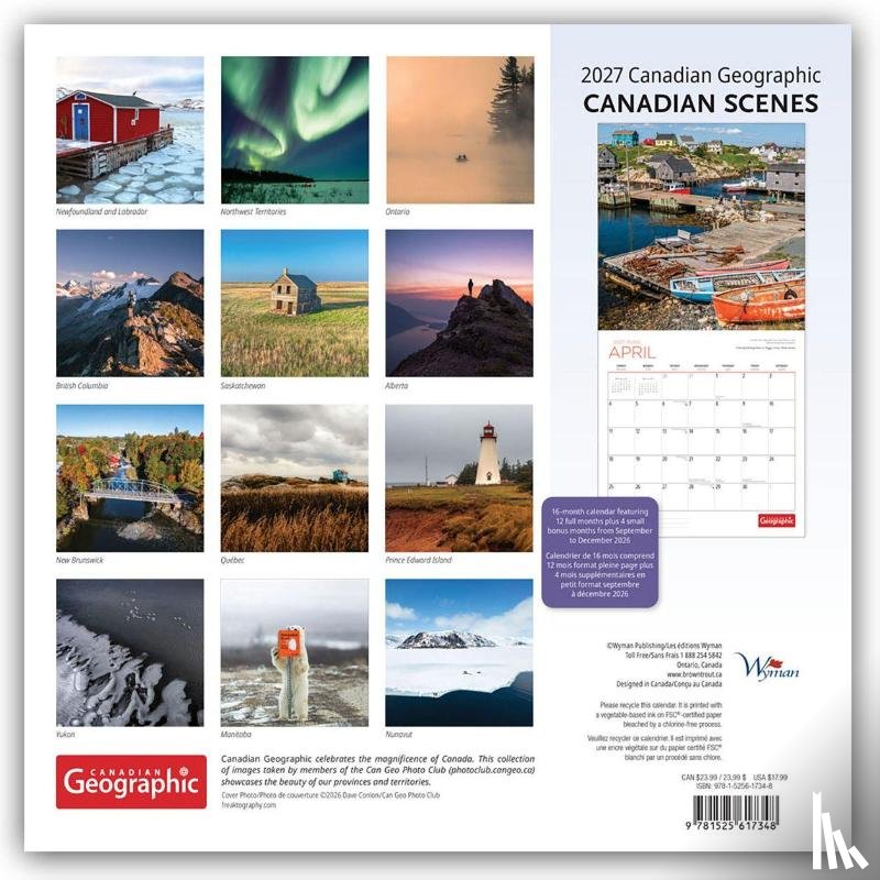 Publishing, Wyman - Canadian Geographic Scenes OFFICIAL | 2027 12 x 24 Inch (Hanging) Monthly Square Wall Calendar | Wyman Publishing | Travel Scenic Outdoor