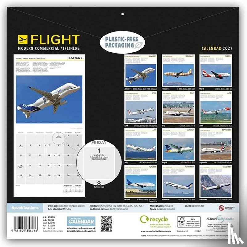 Carousel Calendar - Flight, Modern Commercial Airliners (PFP) W