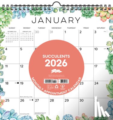 Willow Creek Press - Succulents 2026 12 X 12 Spiral Wall Calendar