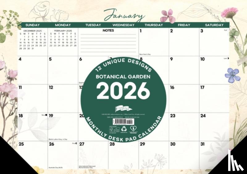 Willow Creek Press - Botanical Garden 2026 17 X 12 Small Monthly Deskpad