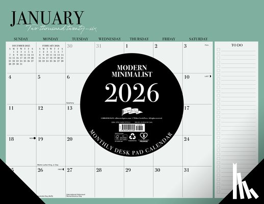 Willow Creek Press - Modern Minimalist 2026 22 X 17 Large Monthly Deskpad