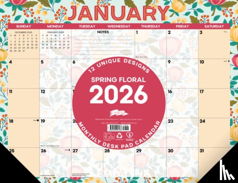 Willow Creek Press - Spring Floral 2026 22 X 17 Large Monthly Deskpad