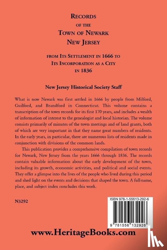 New Jersey Historical Society Staff - Records of the Town of Newark, New Jersey From Its Settlement in 1666 to Its Incorporation As a City in 1836